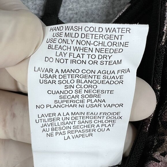 Black Foiled Pink Floral Ruched Mini Dress Bodycon Coquette Whimsigoth Womens S - Picture 15 of 16